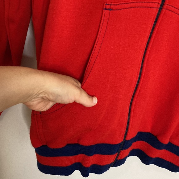 Vintage Sweater Mens XL Red Blue Full Zip Track Jacket 70s Soccer Coach Patches - Picture 6 of 14